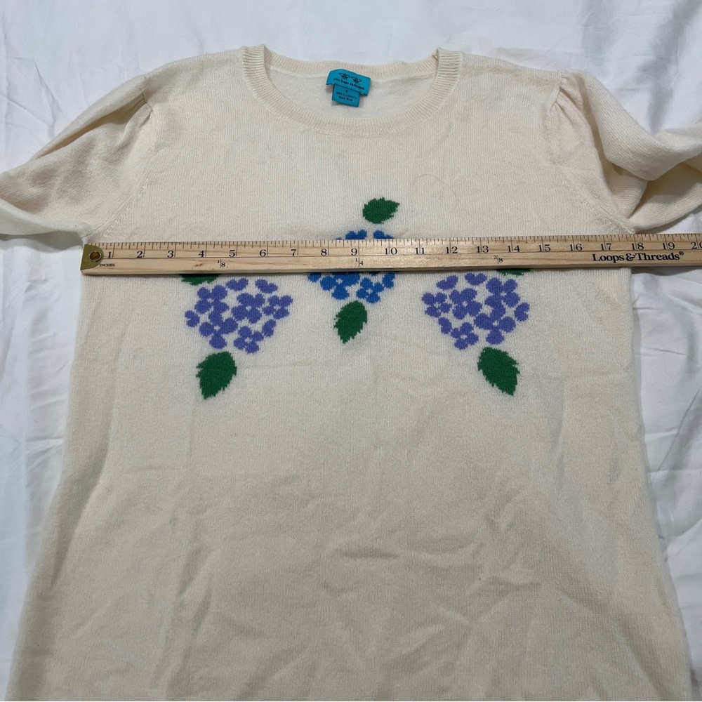 Two Bees Cashmere Intarsia Hydrangea Long Sleeve Sweater Soft‎ Luxury Size S - Picture 9 of 11